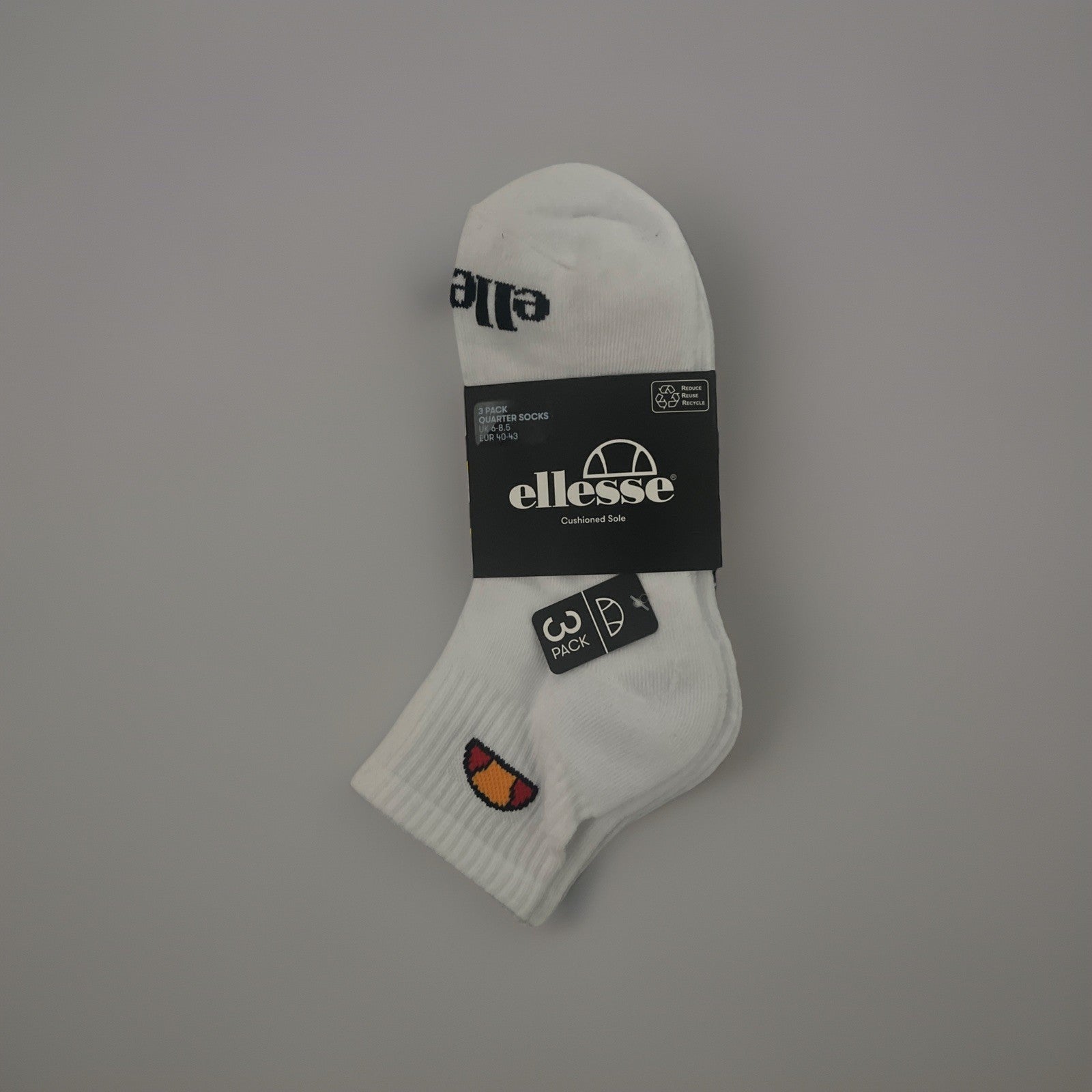 Ellesse 3 Pack Quarter Socks White UK 6-8.5 Cushioned Women’s Polyester New