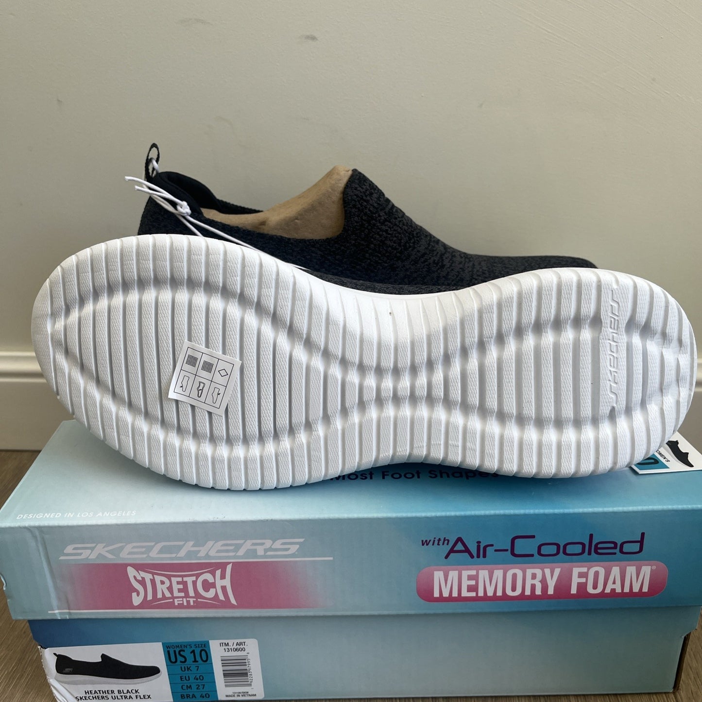 Skechers Ultra Flex Ladies Trainers UK 7 Heather Black Memory Foam Slip On New