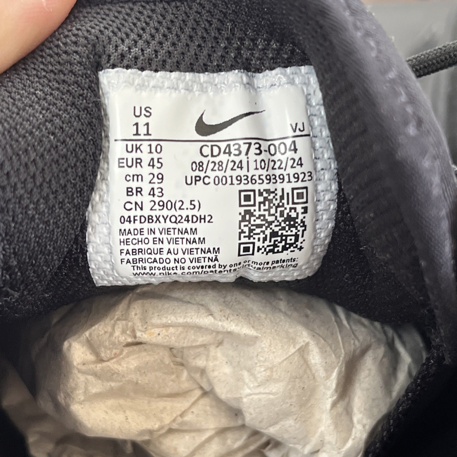 Nike React Vision Men's Trainers Black/Grey UK Size 10 Brand New Without Box