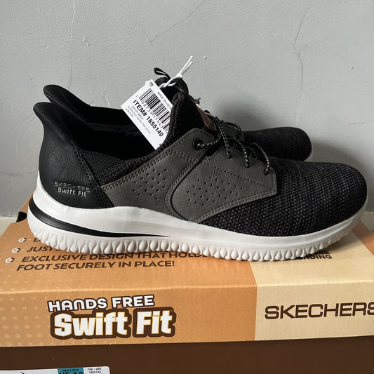 Skechers Swift Fit Delson Mens Slip On Trainers Black Taupe Hands Free UK 10