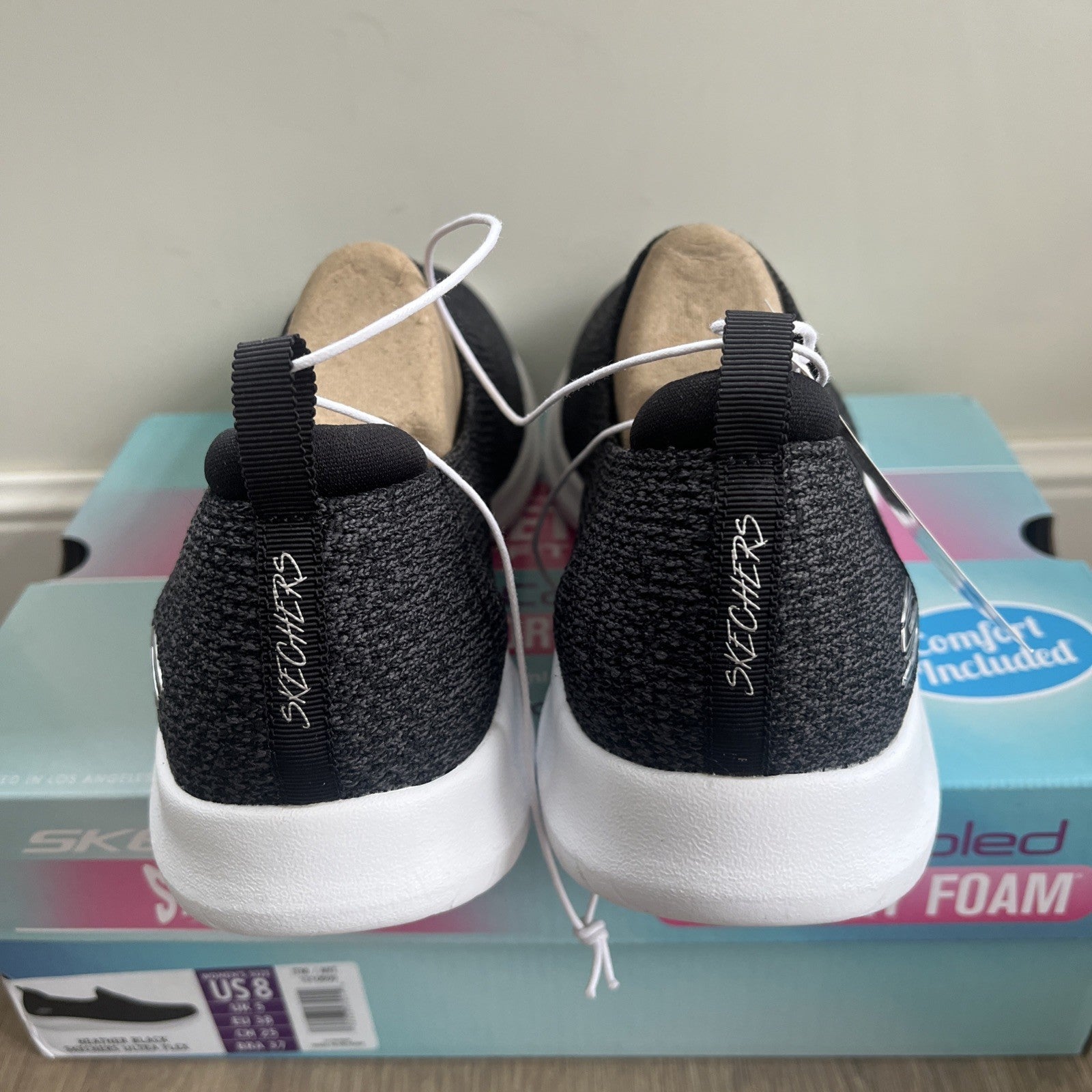 Skechers Ultra Flex Ladies Trainers UK 5 Heather Black Memory Foam Slip On New