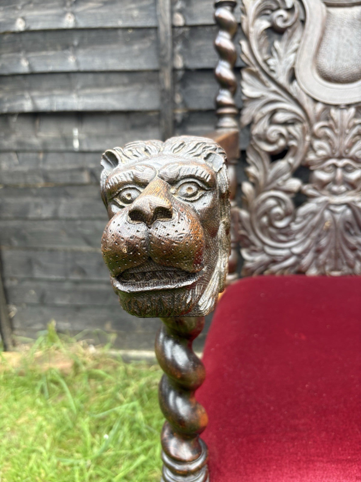Antique Oak Armchair Throne Victorian Quality Carved Large Ornate Country House