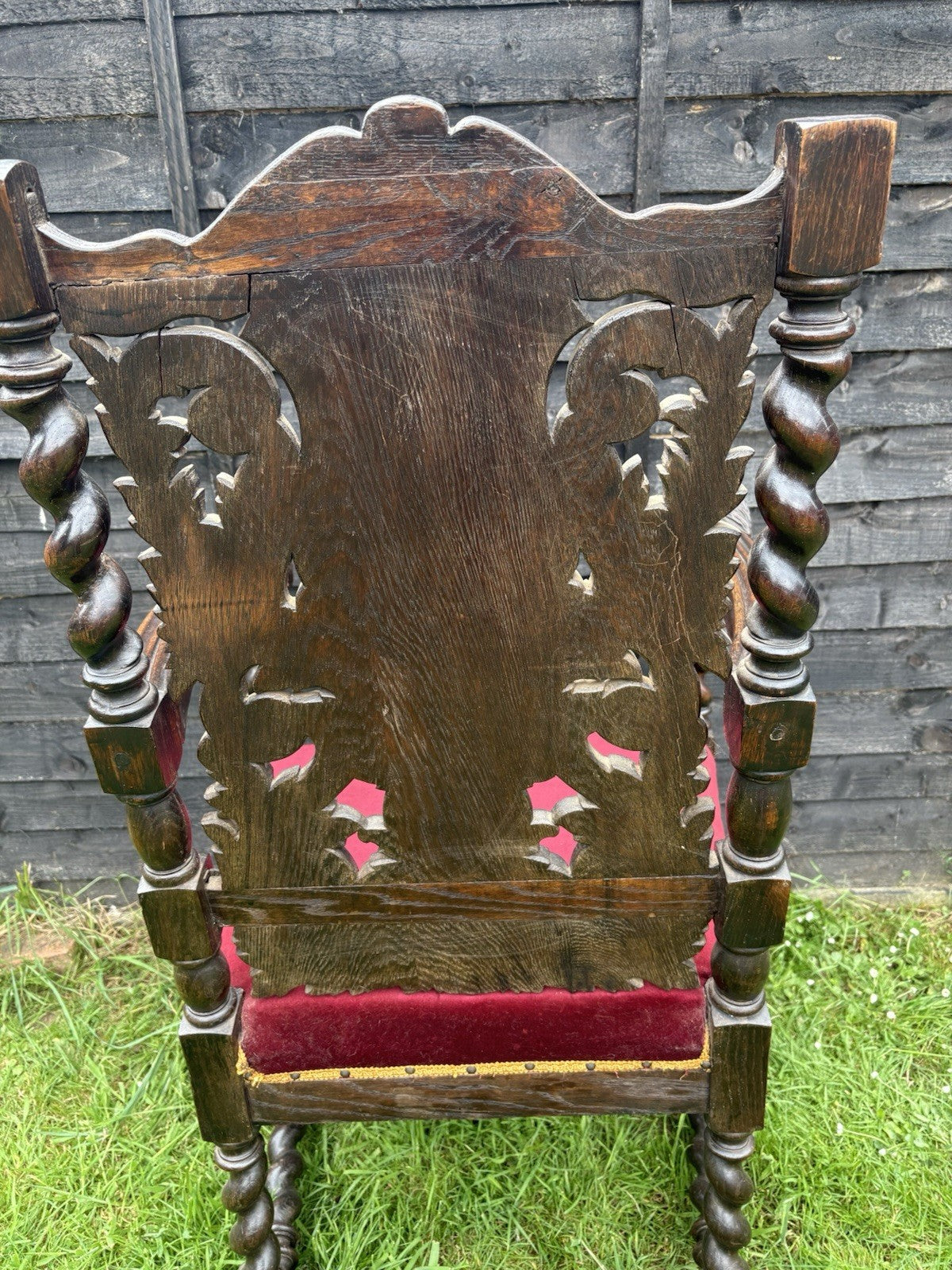 Antique Oak Armchair Throne Victorian Quality Carved Large Ornate Country House