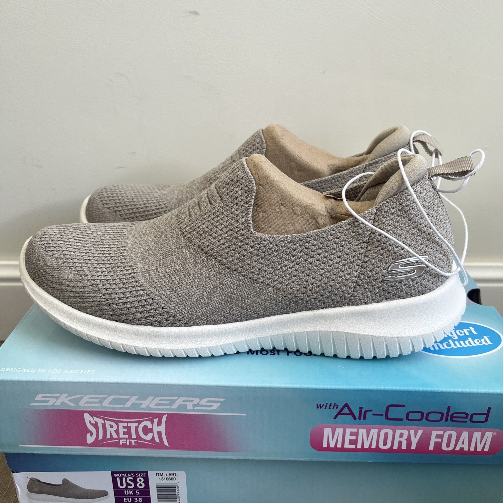 SKECHERS TRAINERS Womens Taupe ULTRA FLEX SLIP-ON Ladies Walking Shoes Size 5