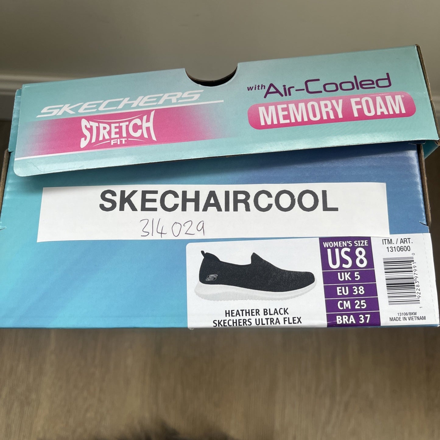 Skechers Ultra Flex Ladies Trainers UK 5 Heather Black Memory Foam Slip On New