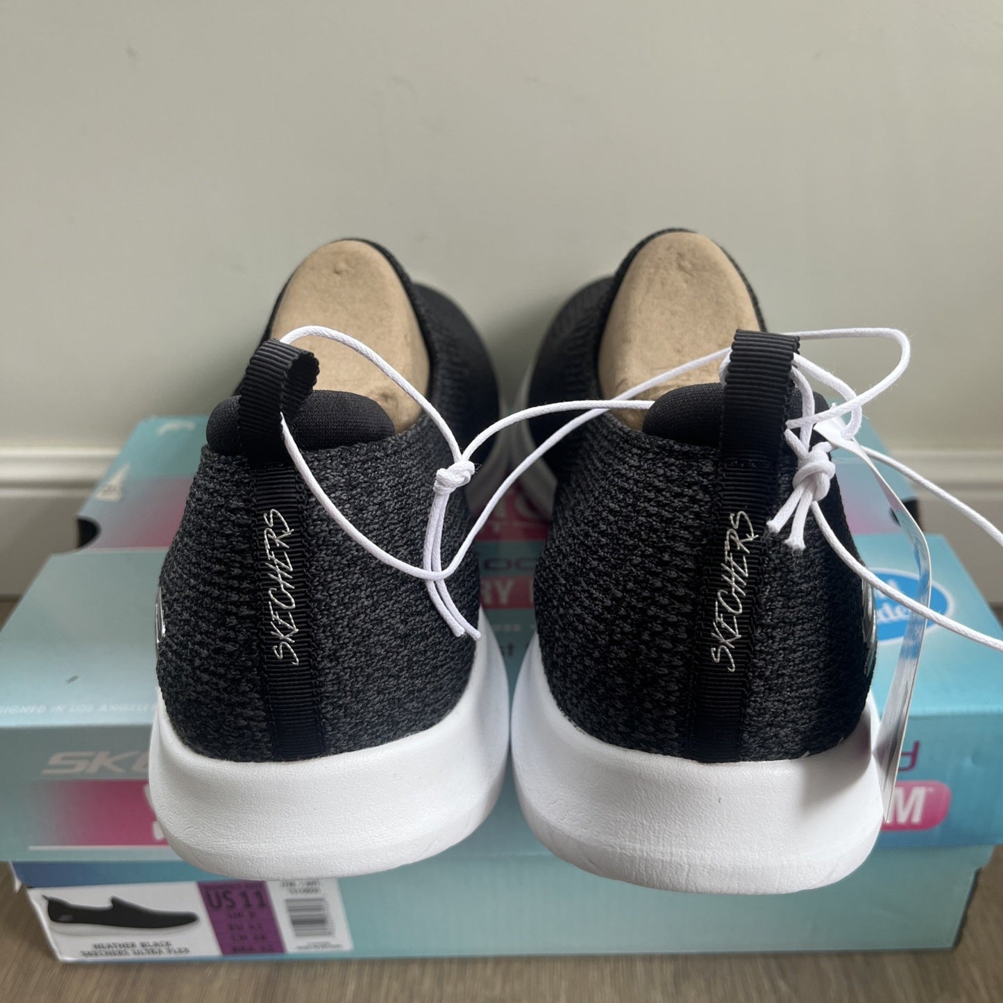 Skechers Ultra Flex Ladies Trainers UK 8 Heather Black Memory Foam Slip On New