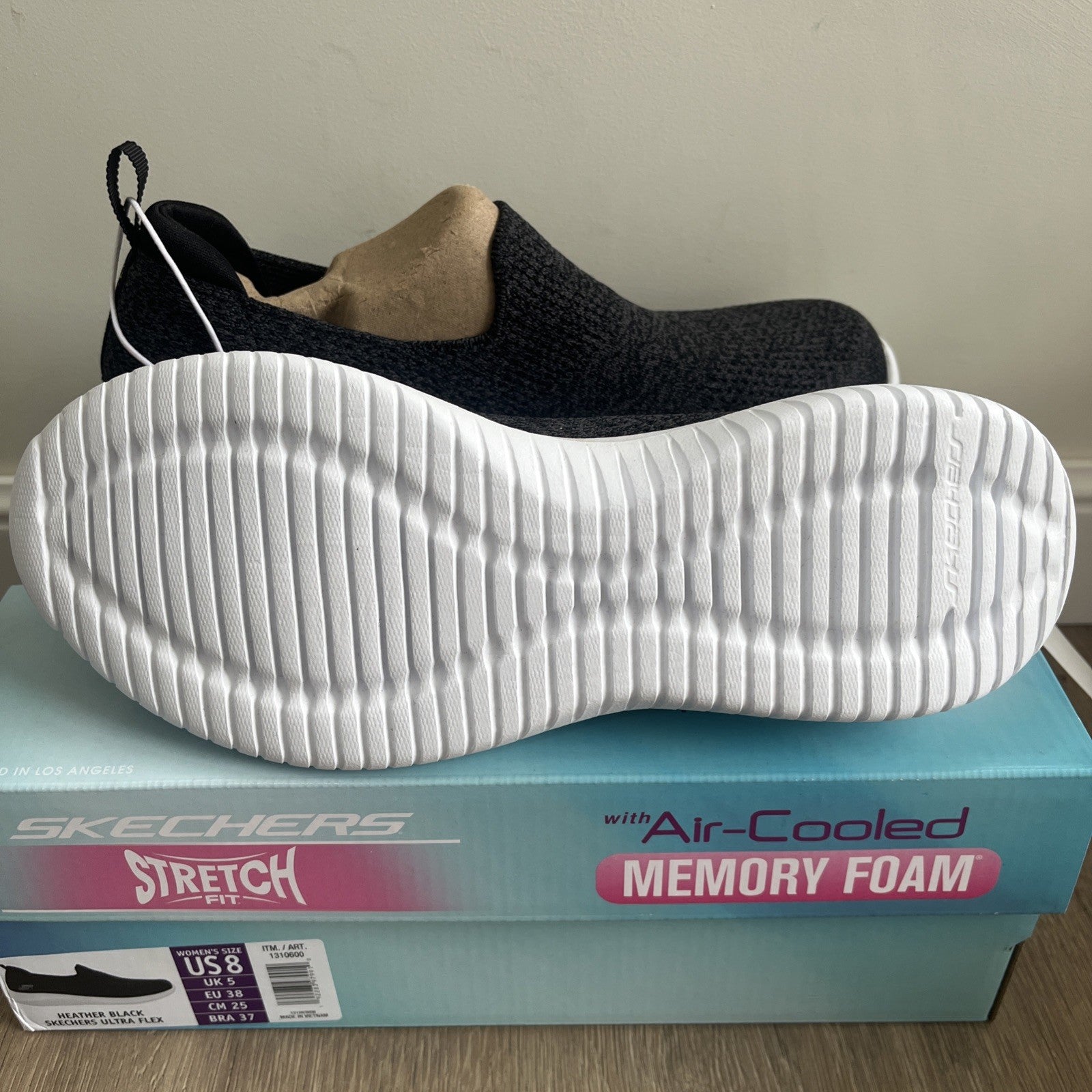 Skechers Ultra Flex Ladies Trainers UK 5 Heather Black Memory Foam Slip On New