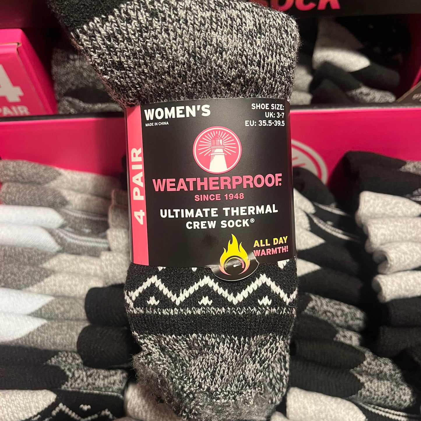 Women’s Weatherproof Vintage 4 Pack Thermal Crew Socks UK Size 3-7 Colours